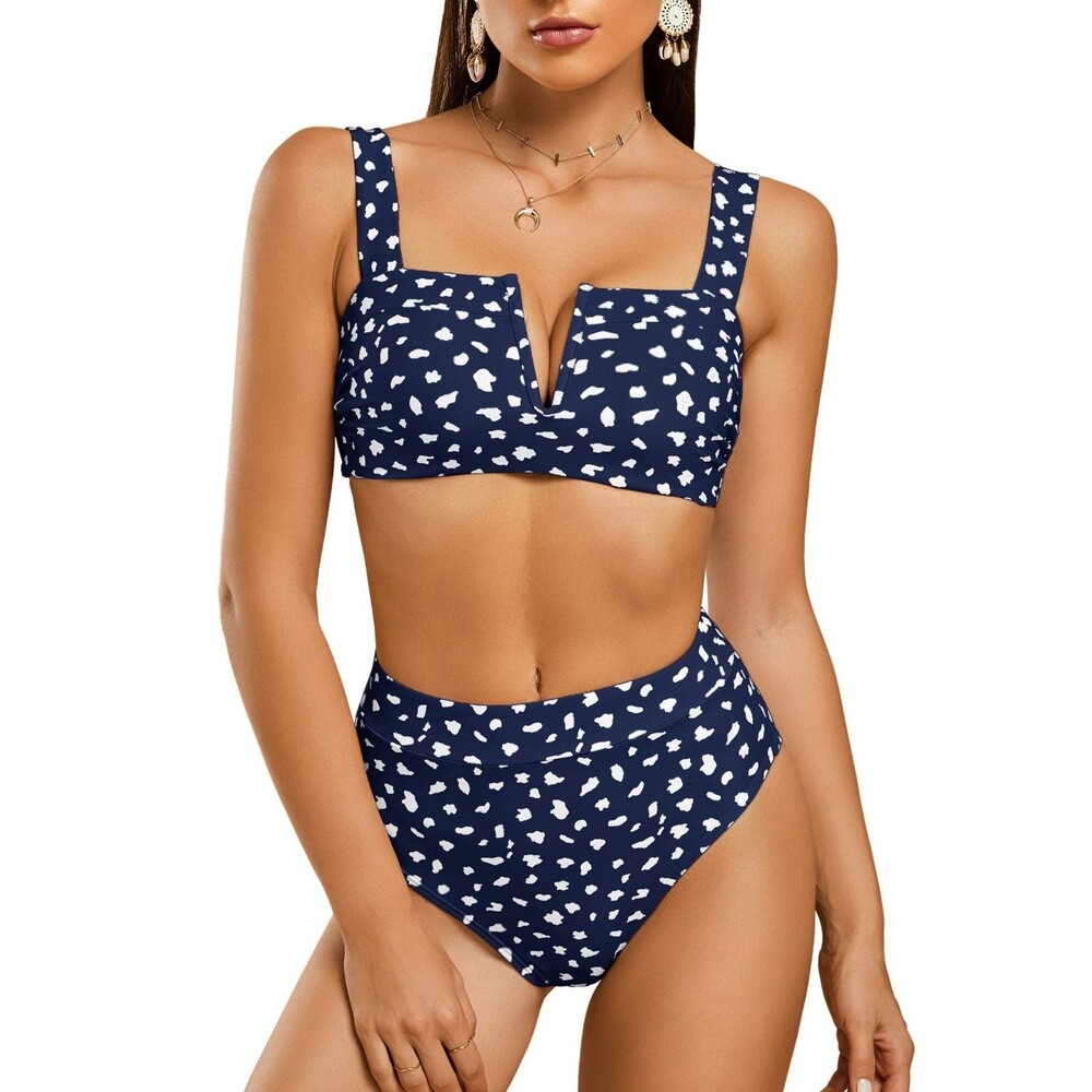 Sherrylily Navy Print High Waisted Criss Cross Bikini Sz M